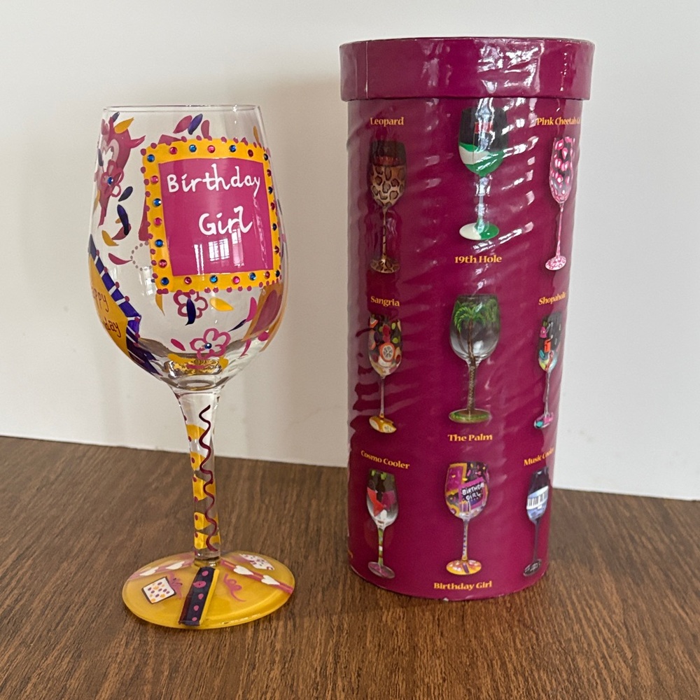 LOLITA “Birthday Girl” Hand Painted Wineglass